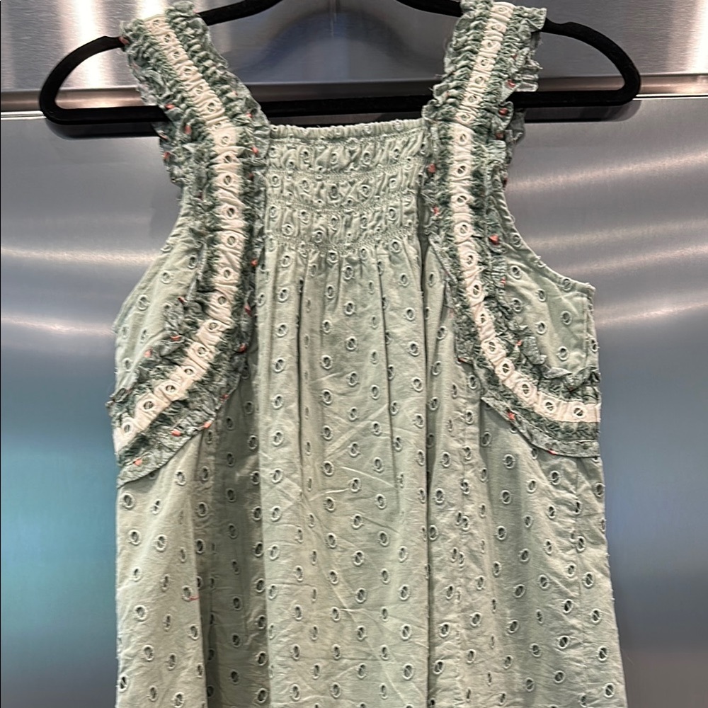 Anthropologie Green Eyelet Ruffle  Tank Top - Picture 5 of 5